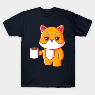 Cute shiba inu drinking coffee T-Shirt